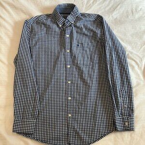 Mens size small IZOD checkered blue  & white Gingham Casual Button Down Shirt